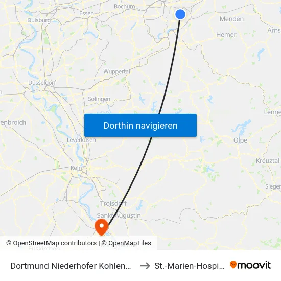 Dortmund Niederhofer Kohlenweg to St.-Marien-Hospital map