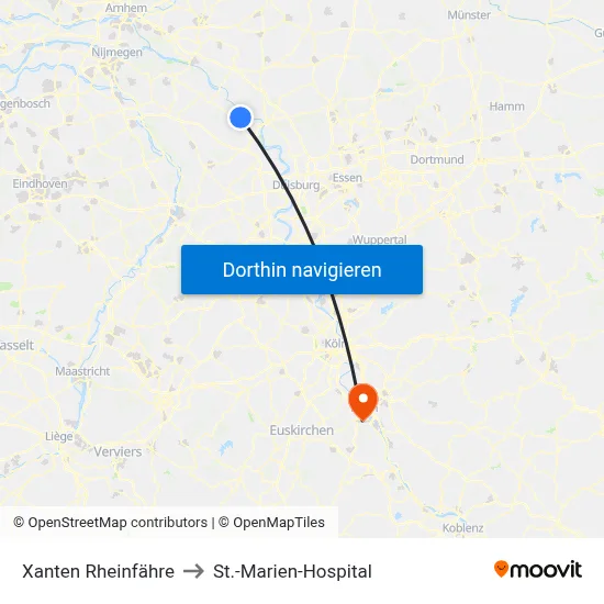 Xanten Rheinfähre to St.-Marien-Hospital map