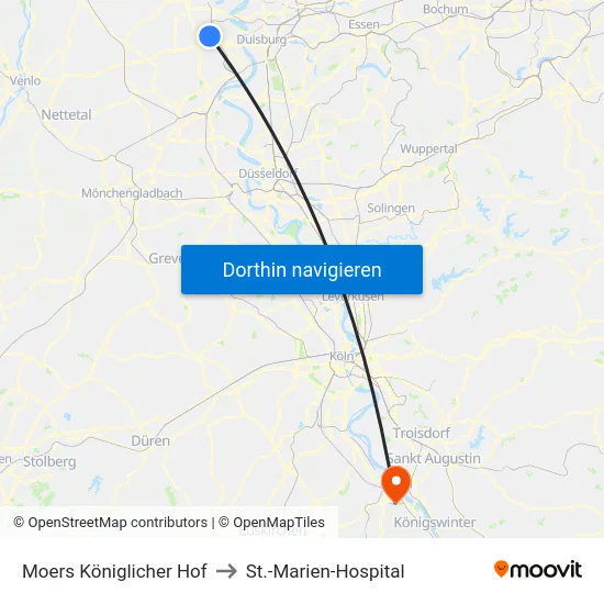 Moers Königlicher Hof to St.-Marien-Hospital map