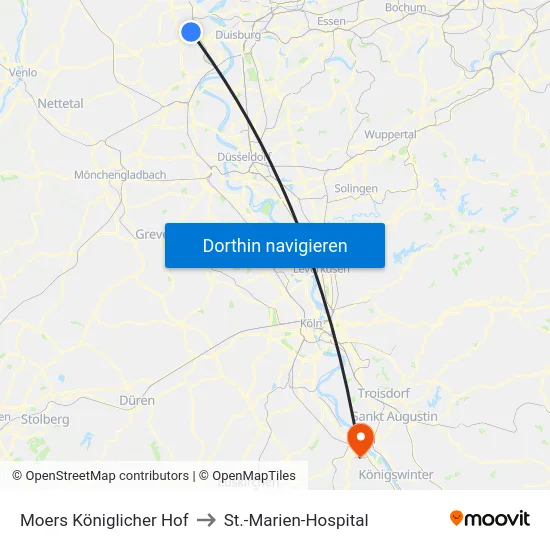 Moers Königlicher Hof to St.-Marien-Hospital map