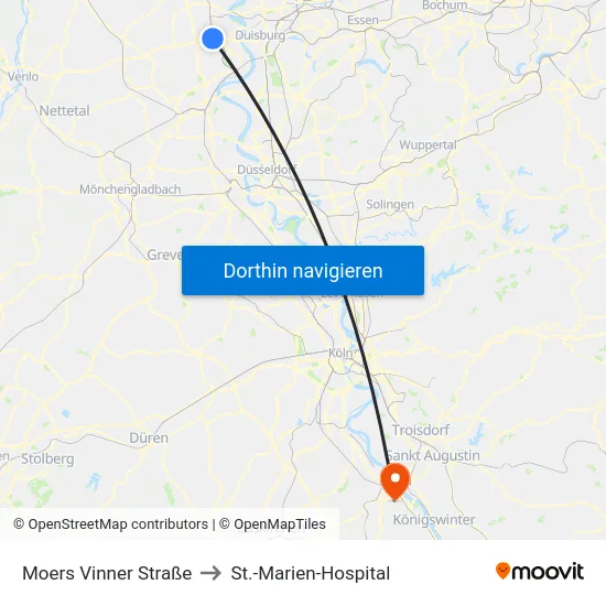 Moers Vinner Straße to St.-Marien-Hospital map