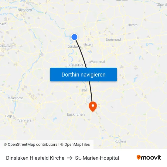 Dinslaken Hiesfeld Kirche to St.-Marien-Hospital map