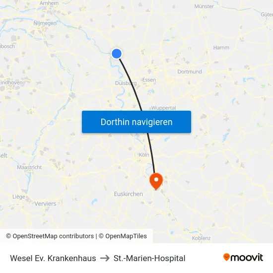 Wesel Ev. Krankenhaus to St.-Marien-Hospital map