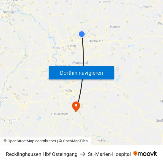 Recklinghausen Hbf Osteingang to St.-Marien-Hospital map
