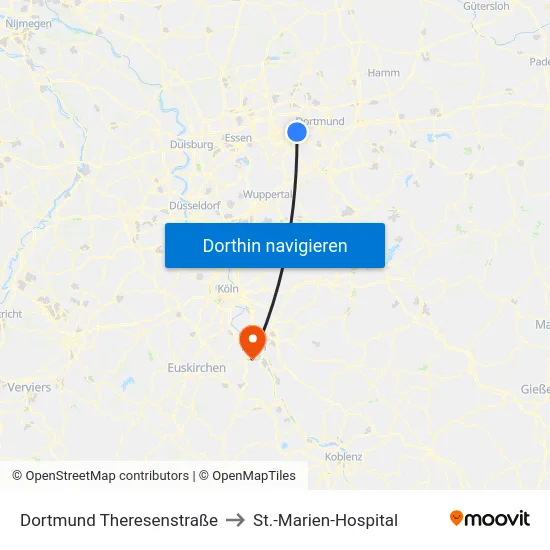 Dortmund Theresenstraße to St.-Marien-Hospital map
