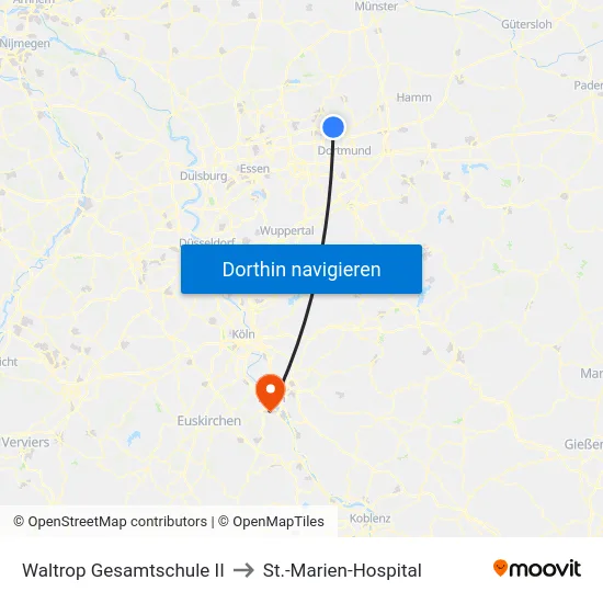 Waltrop Gesamtschule II to St.-Marien-Hospital map