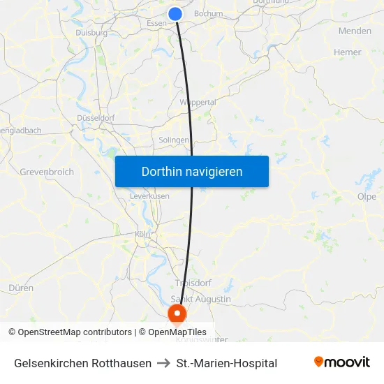 Gelsenkirchen Rotthausen to St.-Marien-Hospital map