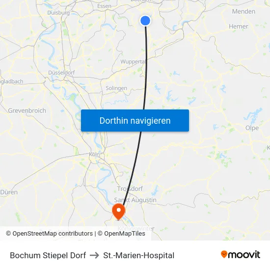 Bochum Stiepel Dorf to St.-Marien-Hospital map