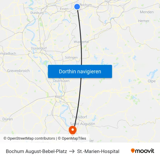 Bochum August-Bebel-Platz to St.-Marien-Hospital map