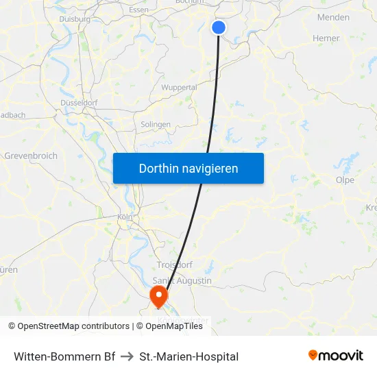 Witten-Bommern Bf to St.-Marien-Hospital map