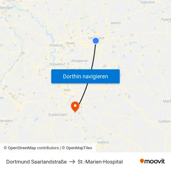 Dortmund Saarlandstraße to St.-Marien-Hospital map