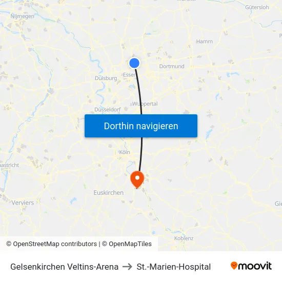 Gelsenkirchen Veltins-Arena to St.-Marien-Hospital map
