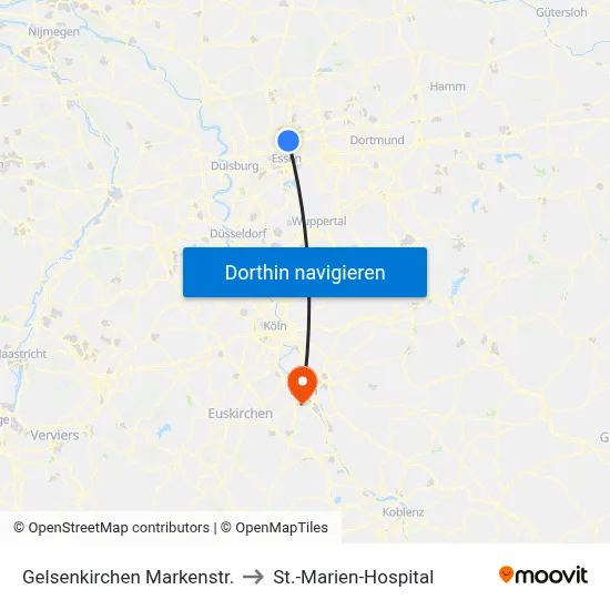 Gelsenkirchen Markenstr. to St.-Marien-Hospital map