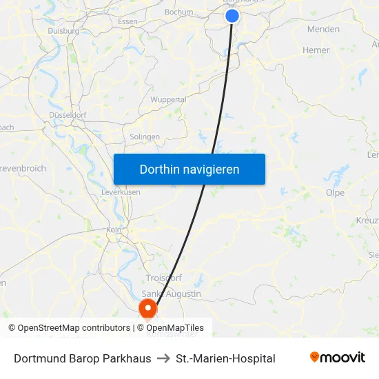 Dortmund Barop Parkhaus to St.-Marien-Hospital map