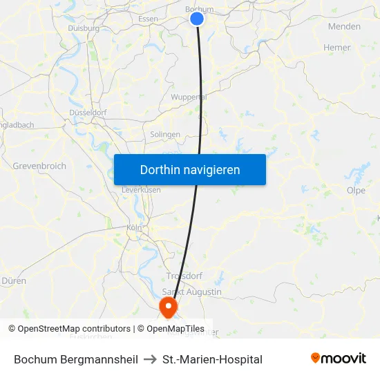 Bochum Bergmannsheil to St.-Marien-Hospital map