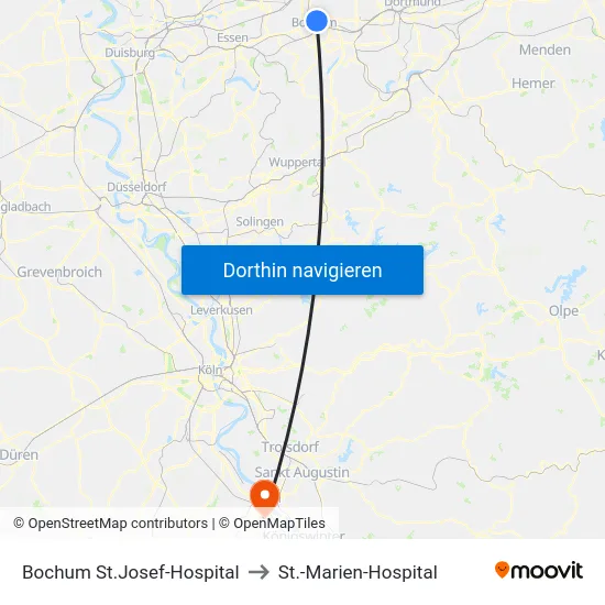 Bochum St.Josef-Hospital to St.-Marien-Hospital map