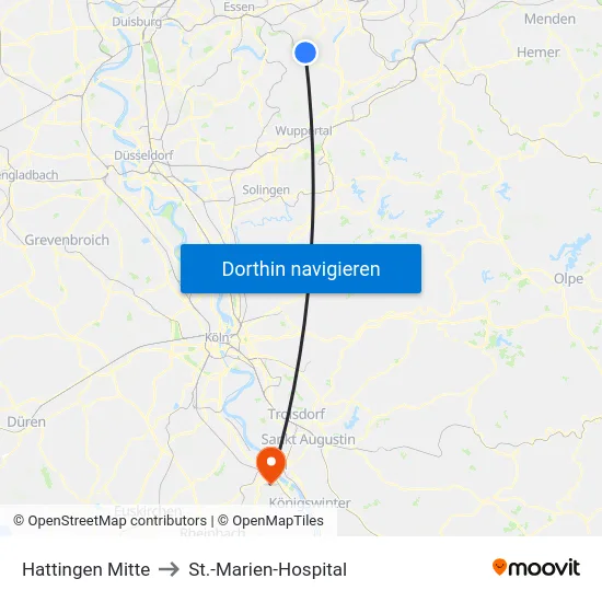 Hattingen Mitte to St.-Marien-Hospital map