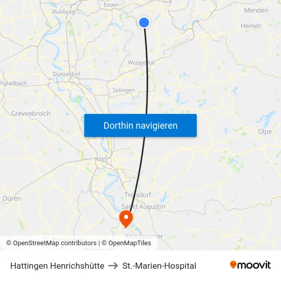 Hattingen Henrichshütte to St.-Marien-Hospital map