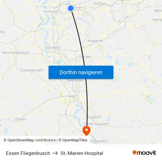 Essen Fliegenbusch to St.-Marien-Hospital map