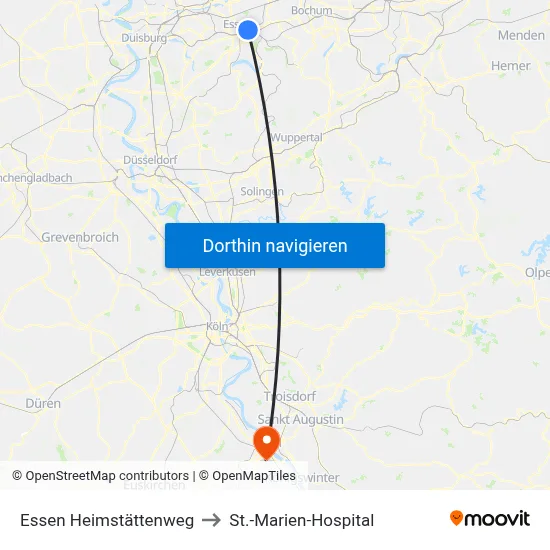 Essen Heimstättenweg to St.-Marien-Hospital map