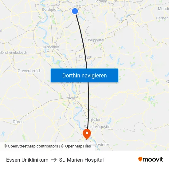 Essen Uniklinikum to St.-Marien-Hospital map