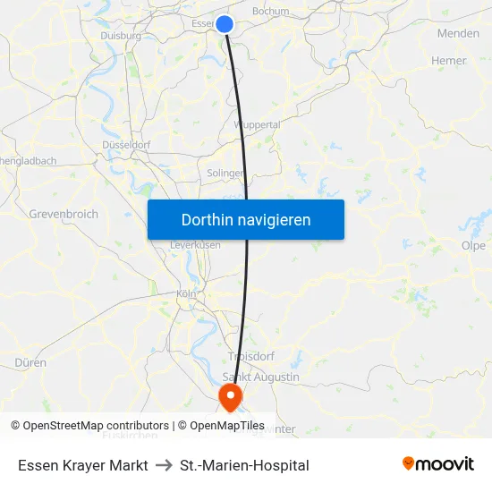 Essen Krayer Markt to St.-Marien-Hospital map