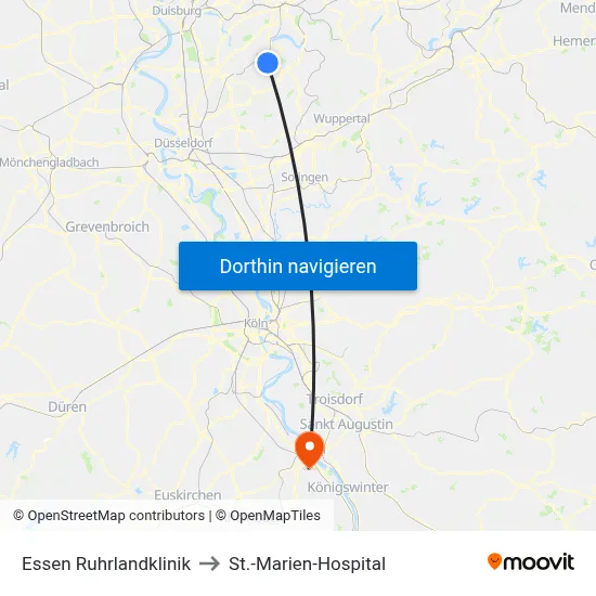 Essen Ruhrlandklinik to St.-Marien-Hospital map