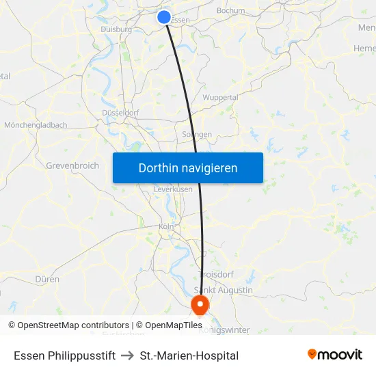 Essen Philippusstift to St.-Marien-Hospital map