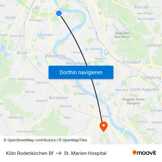Köln Rodenkirchen Bf to St.-Marien-Hospital map