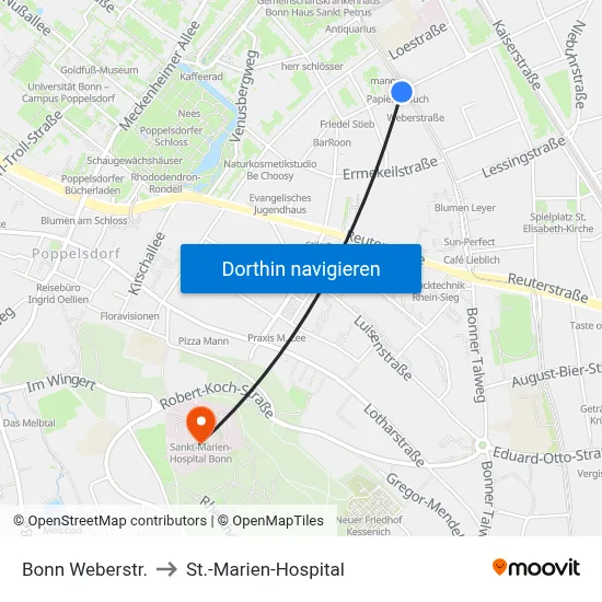 Bonn Weberstr. to St.-Marien-Hospital map