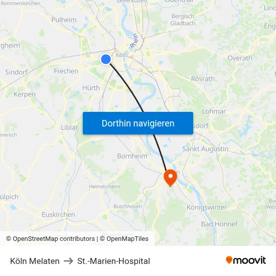 Köln Melaten to St.-Marien-Hospital map