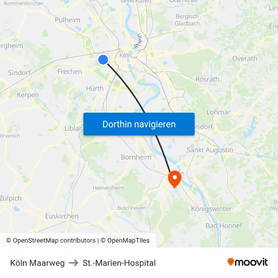 Köln Maarweg to St.-Marien-Hospital map