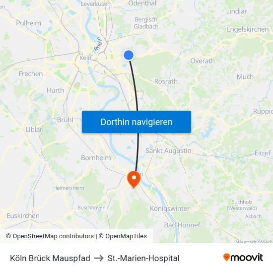 Köln Brück Mauspfad to St.-Marien-Hospital map