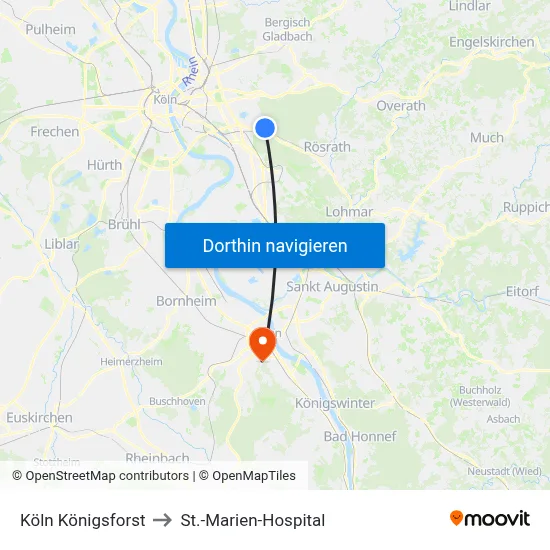 Köln Königsforst to St.-Marien-Hospital map