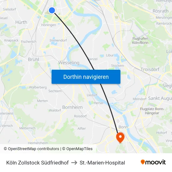 Köln Zollstock Südfriedhof to St.-Marien-Hospital map