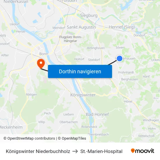 Königswinter Niederbuchholz to St.-Marien-Hospital map