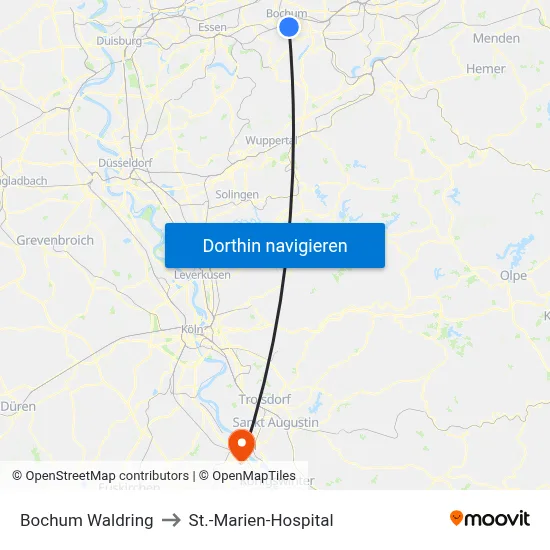 Bochum Waldring to St.-Marien-Hospital map