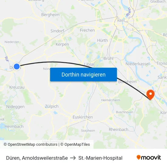 Düren, Arnoldsweilerstraße to St.-Marien-Hospital map
