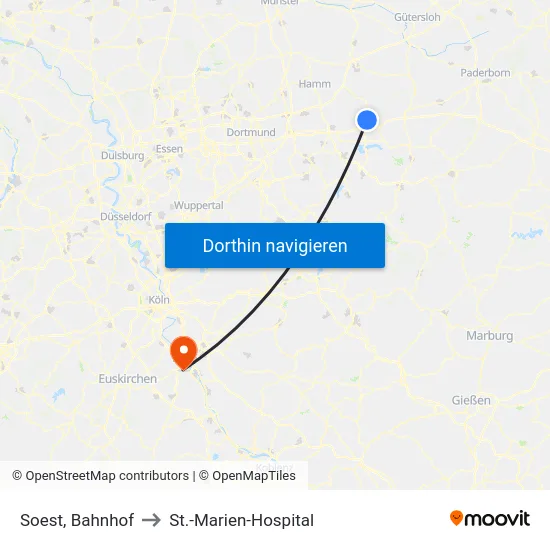 Soest, Bahnhof to St.-Marien-Hospital map
