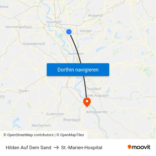 Hilden Auf Dem Sand to St.-Marien-Hospital map