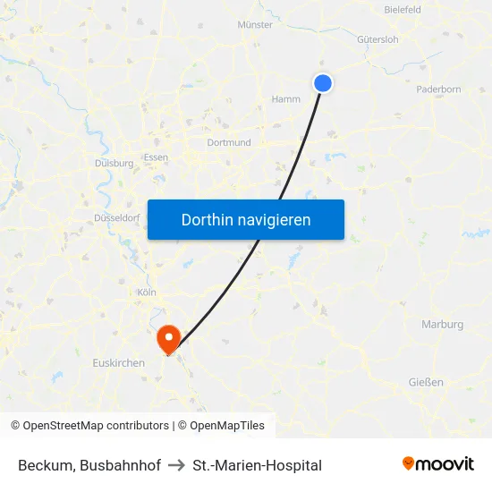 Beckum, Busbahnhof to St.-Marien-Hospital map