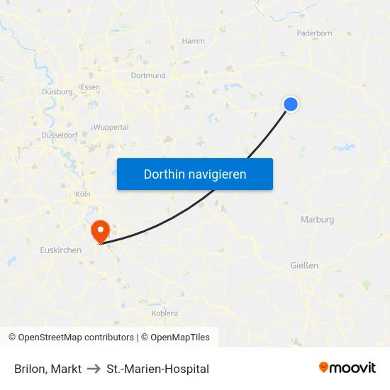 Brilon, Markt to St.-Marien-Hospital map