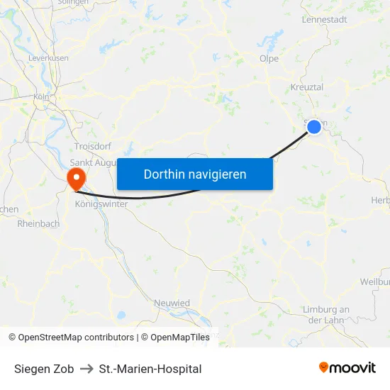 Siegen Zob to St.-Marien-Hospital map