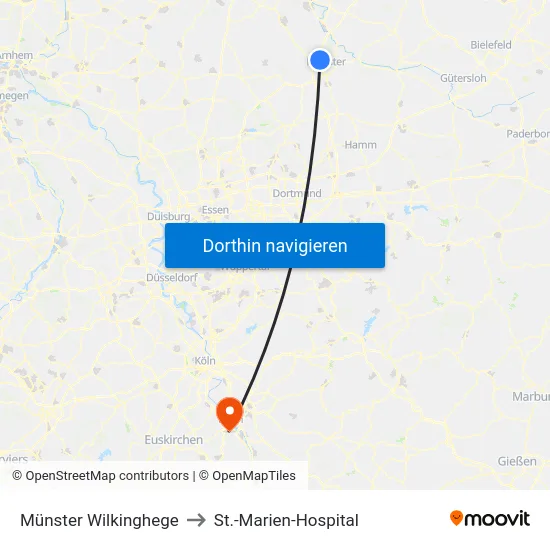 Münster Wilkinghege to St.-Marien-Hospital map