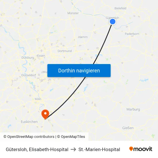 Gütersloh, Elisabeth-Hospital to St.-Marien-Hospital map