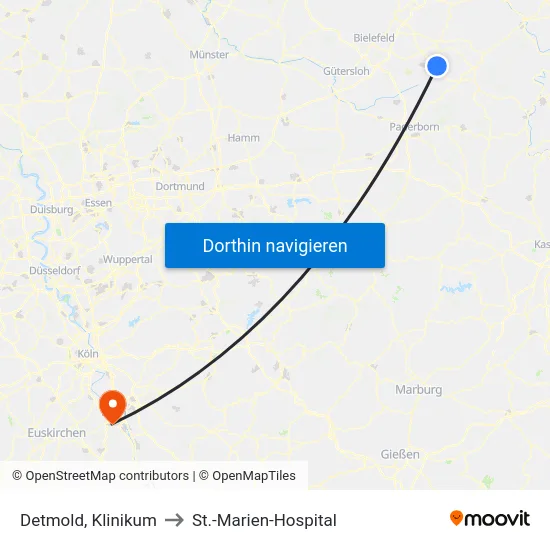 Detmold, Klinikum to St.-Marien-Hospital map