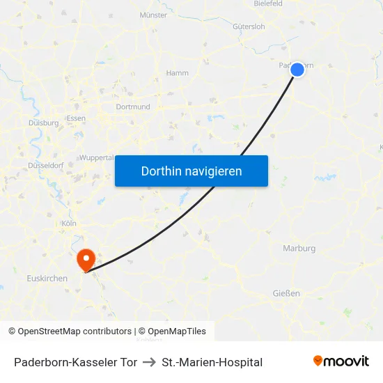 Paderborn-Kasseler Tor to St.-Marien-Hospital map
