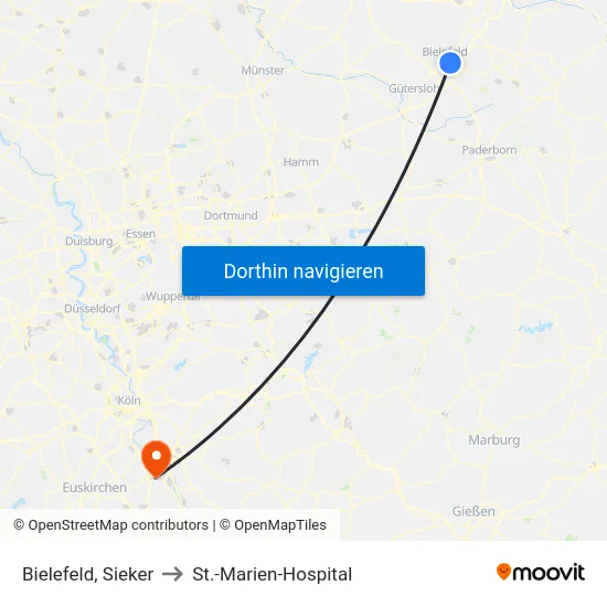 Bielefeld, Sieker to St.-Marien-Hospital map