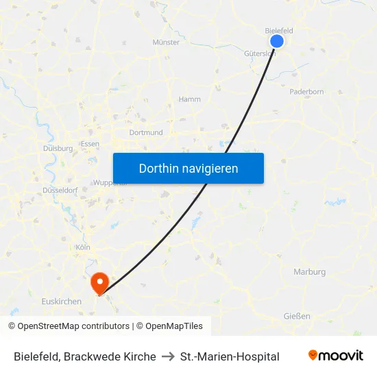 Bielefeld, Brackwede Kirche to St.-Marien-Hospital map