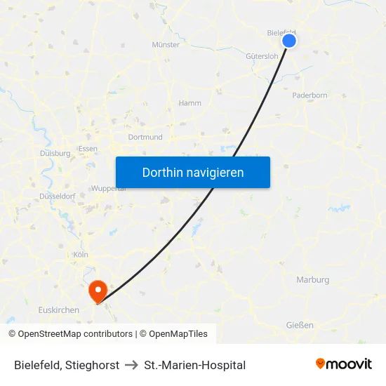 Bielefeld, Stieghorst to St.-Marien-Hospital map
